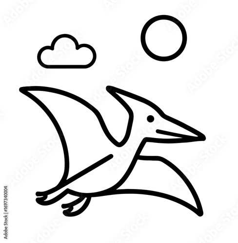 Pterodactyl Minimalist Outline Coloring Page for Kids and Adults Printable Easy Art Therapy