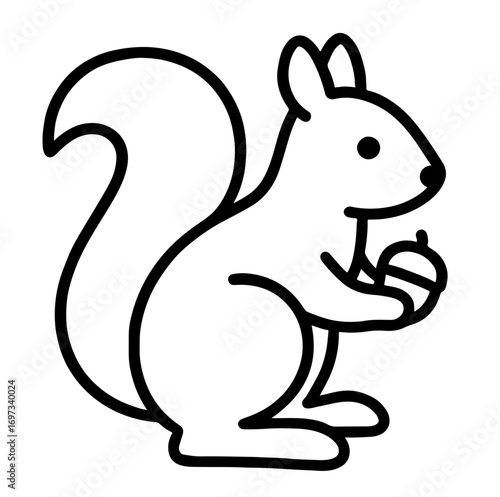 Squirrel Minimalist Outline Coloring Page for Kids and Adults Printable Easy Art Therapy