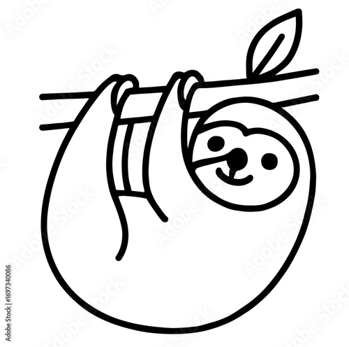 Sloth Minimalist Outline Coloring Page for Kids and Adults Printable Easy Art Therapy