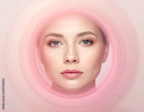 Woman's Face Framed by Soft Pink Circular Gradient