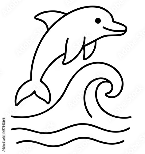 Dolphin Minimalist Outline Coloring Page for Kids and Adults Printable Easy Art Therapy
