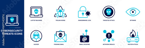 Cybersecurity Blue Colored Outline Icon Set