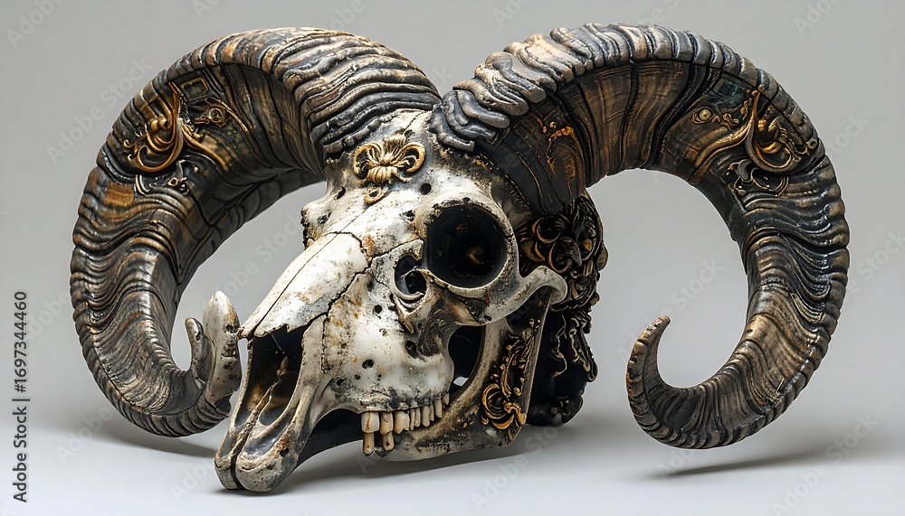 Obraz premium Ornate ram skull sculpture