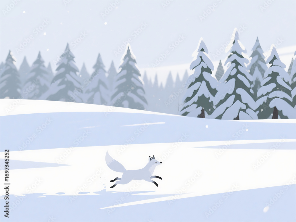 Fototapeta premium vector illustration of a winter landscape jump fox