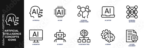 Artificial Intelligence (AI) Concepts Line Icon Set