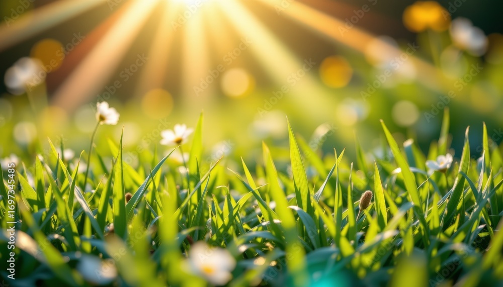 Fototapeta premium Sunlit meadow with blooming daisies nature scene outdoor environment close-up perspective spring vibes