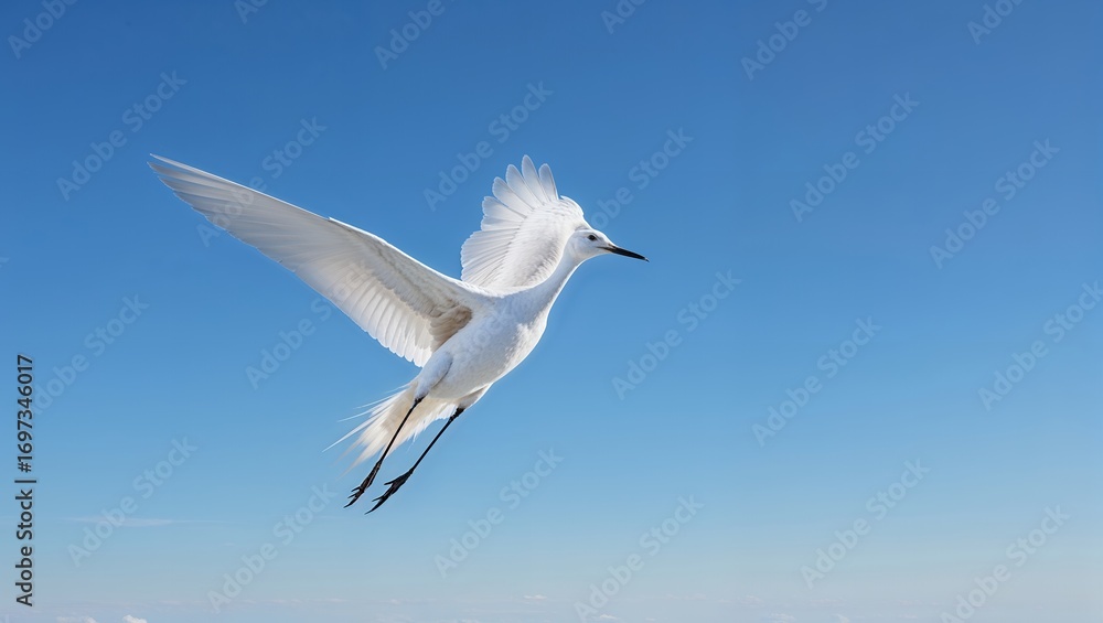 Fototapeta premium White Bird in Flight Against a Clear Blue Sky