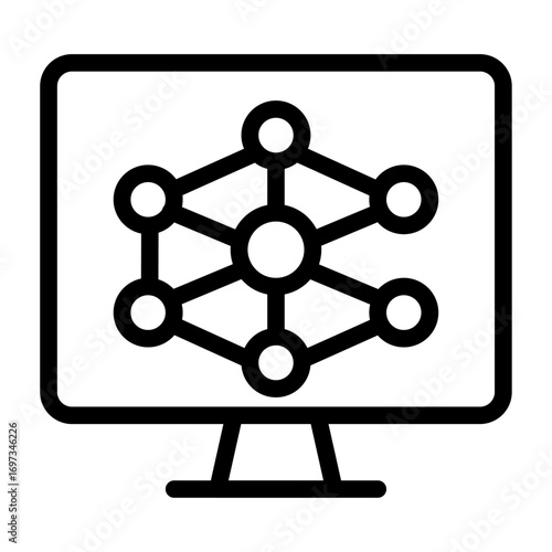 Neural Network Monitor Line Icon of Neural Networks Icon Set