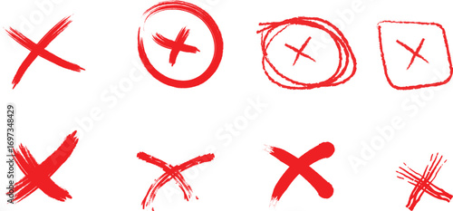 Collection of Hand-Drawn Red Cross Marks  Incorrect, Wrong, Cancel, Reject Symbols