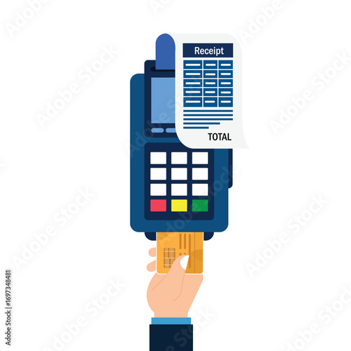 Human hand holding credit card with POS terminal to payment