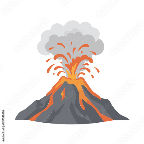 Volcanic Eruption Illustration with Lava and Smoke, Nature Disaster Concept