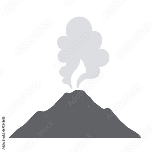 Volcano Erupting Icon Illustration Simple Flat Design Smoke Cloud Mountain