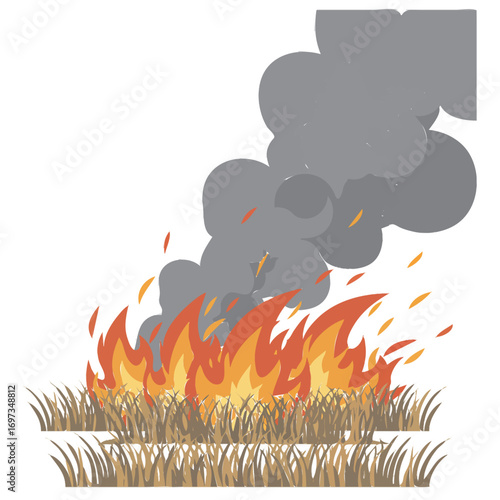 Burning grass fire with smoke illustration wildfire environmental disaster danger