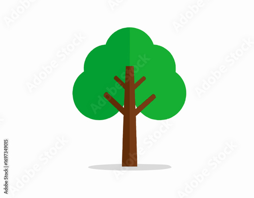 Green tree simple style with brown trunk and leafy top nature element isolated high quality professional