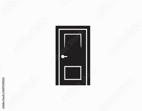 Closed door simple black silhouette with white outline entry access welcome invitation high quality professional