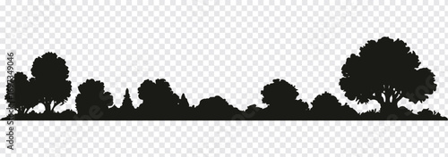 Forest, park, alley. Landscape of isolated trees. Silhouette vector. Tree icon set. Perfect for nature, environment, outdoor landscape, eco design, conservation,and minimalist logo or symbol use.EPS10