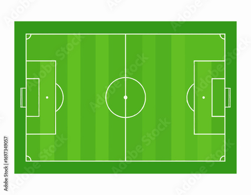Soccer field aerial view vector bright green grass white lines layout for sports game high quality professional