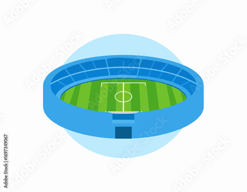 Football stadium Isometric view Green field Blue seating Sports arena Championship game high quality professional