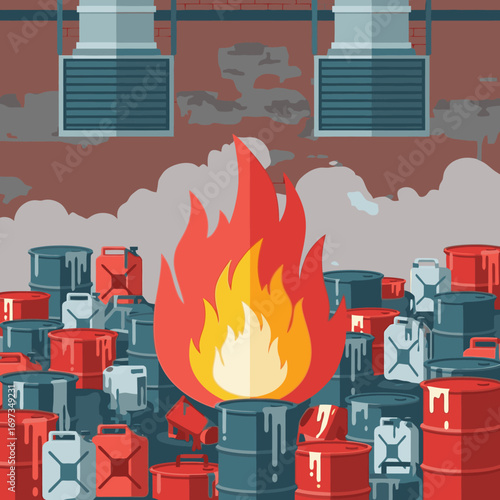 Industrial Fire Hazard: Burning Barrels and Flammable Materials
