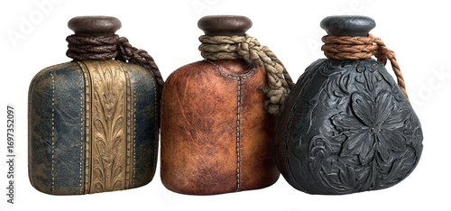 Vintage Decorative Bottles with Leather and Texture Design