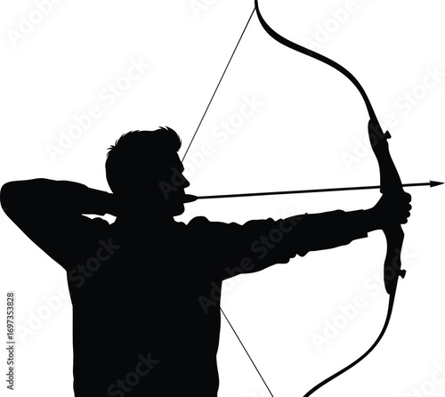 Focused archer drawing a bow, aiming with precision and determination.