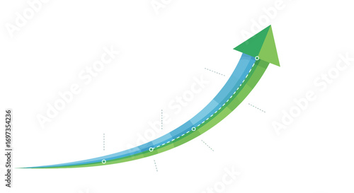 Green upward arrow graphic, growth, progress, success, business concept.