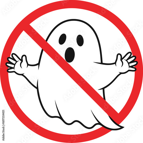 No ghosts allowed symbol, prohibition against spirits or supernatural beings.
