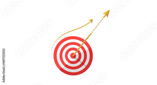 Strategic arrow hitting the center of a business goal target.