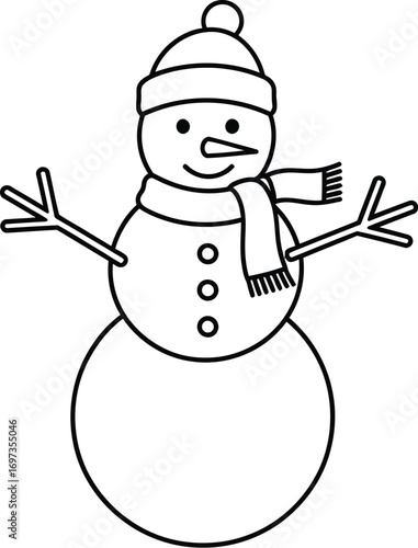 Cheerful snowman with scarf and hat, ready for winter fun