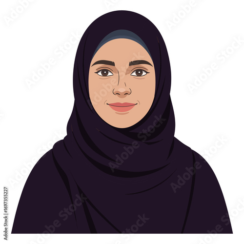Muslim woman portrait, Social Media Avatar flat vector
