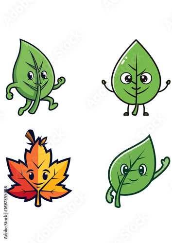 Cute Leaf Mascot Logo Set