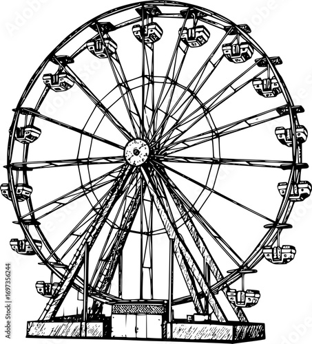 A drawing of a ferris wheel art vector illustration
