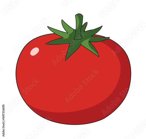 A red tomato illustration with a green stem, perfect for themes of food, cooking, vegetables, and healthy eating
