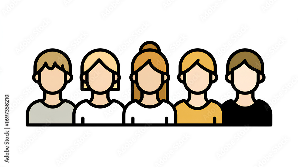 Fototapeta premium People flat icon. Simple team profile illustrations. Line icon and filled icon. Group profile signs Stock Illustration