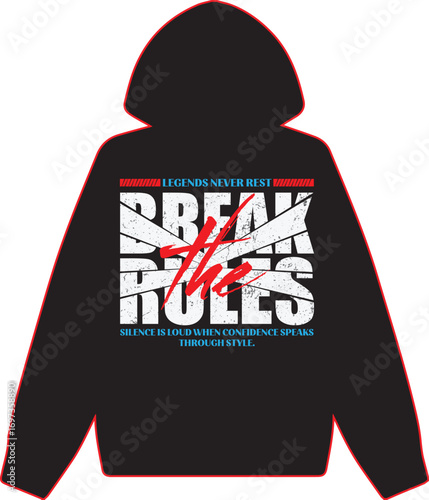Stylish streetwear black hoodie featuring a bold graphic design.