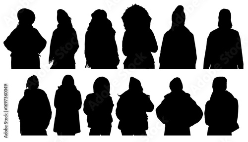 silhouettes of people in warm winter wear