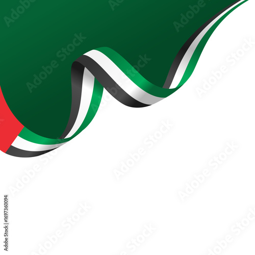 wavy ribbon of United Arab Emirates flag background with copy space for text. United Arab Emirates national day ornament ribbon