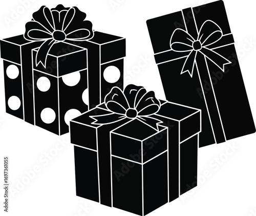 Three festive gift boxes with ribbons, ready for celebration.