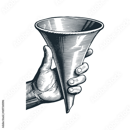 The hand holding a funnel – Black and White Icon Vector and Illustration