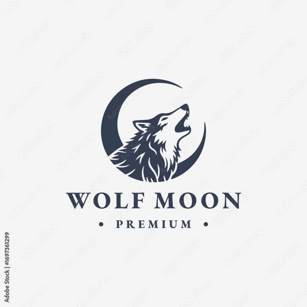 Obraz premium Wolf moon logo vector hipster vintage icon illustration