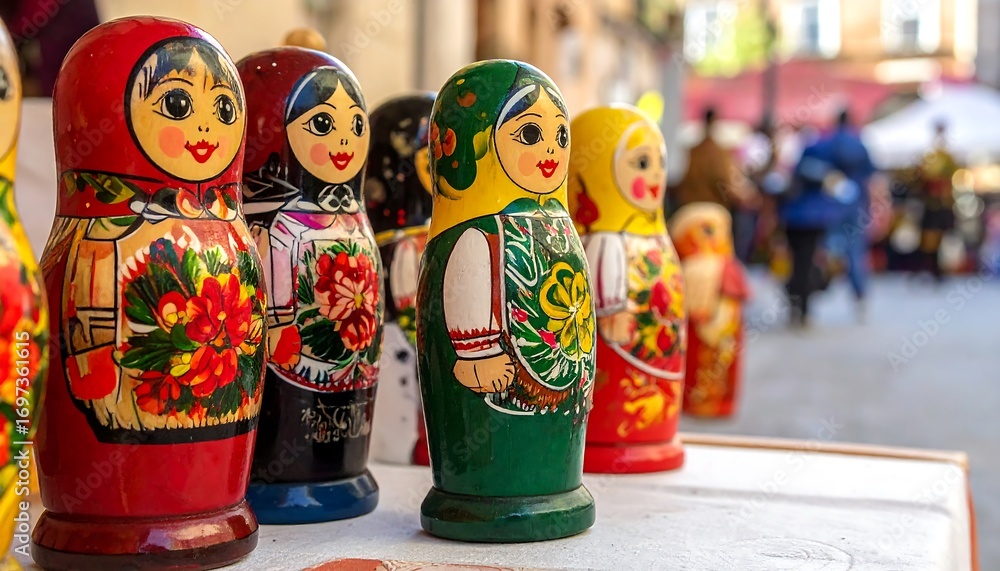 Fototapeta premium Wooden nesting dolls on display