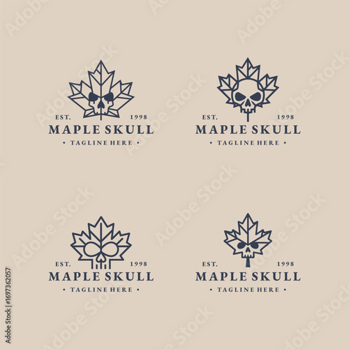 Set maple skull logo vector hipster vintage icon illustration