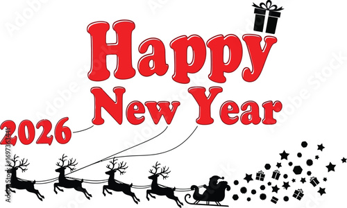 Santa's sleigh brings in the New Year with festive cheer and sparkling stars.