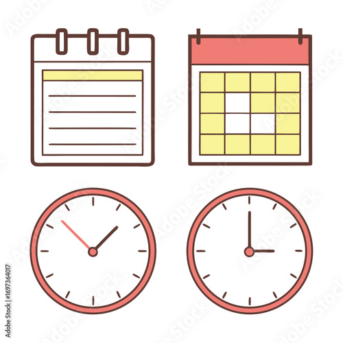 Calendar and Clock Icons for Time Management and Scheduling Concepts