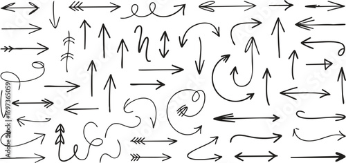 Hand-drawn arrow collection diverse styles arrows directional signs pointing indicators simple sketch line art
