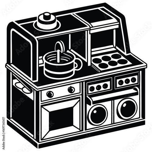 Play Kitchen Illustration Retro Style Toy Stove