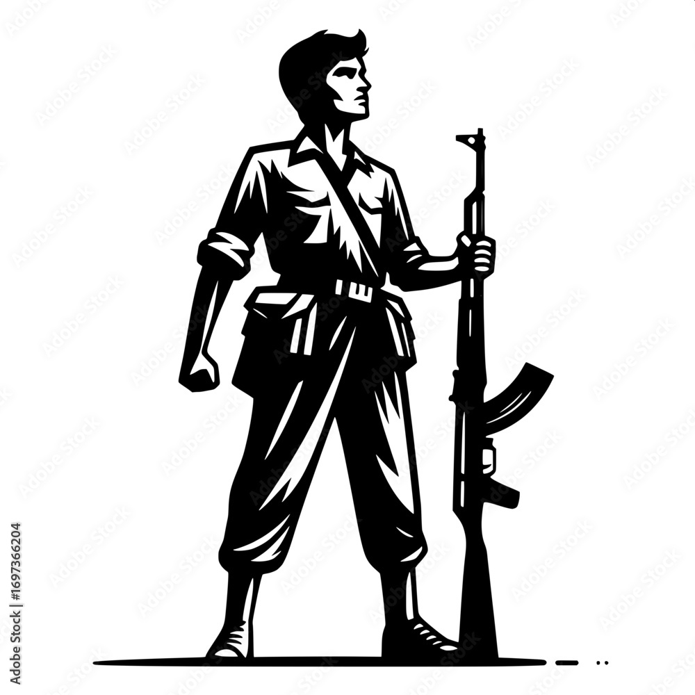Obraz premium Freedom Fighter with Rifle Silhouette 