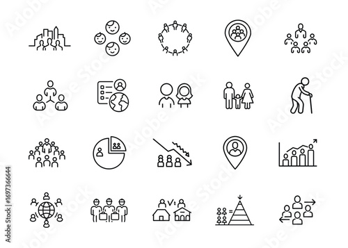 Population outline Icons Set – Demographics, Community, Growth and Diversity Symbols
