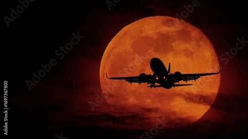 Ghost Airplane Flying Under Halloween Moon