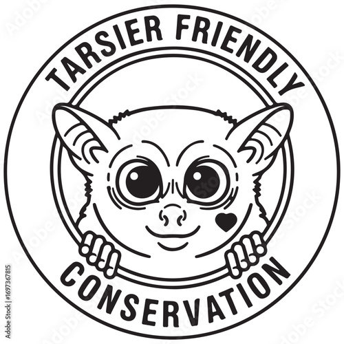 Cute Tarsier Character Line Art in a Circular Frame